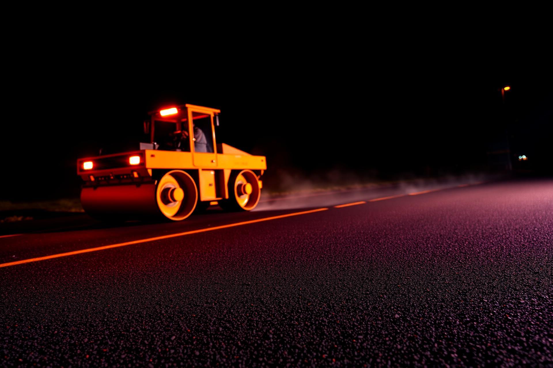 Fresh asphalt being laid by a roller in Dallas